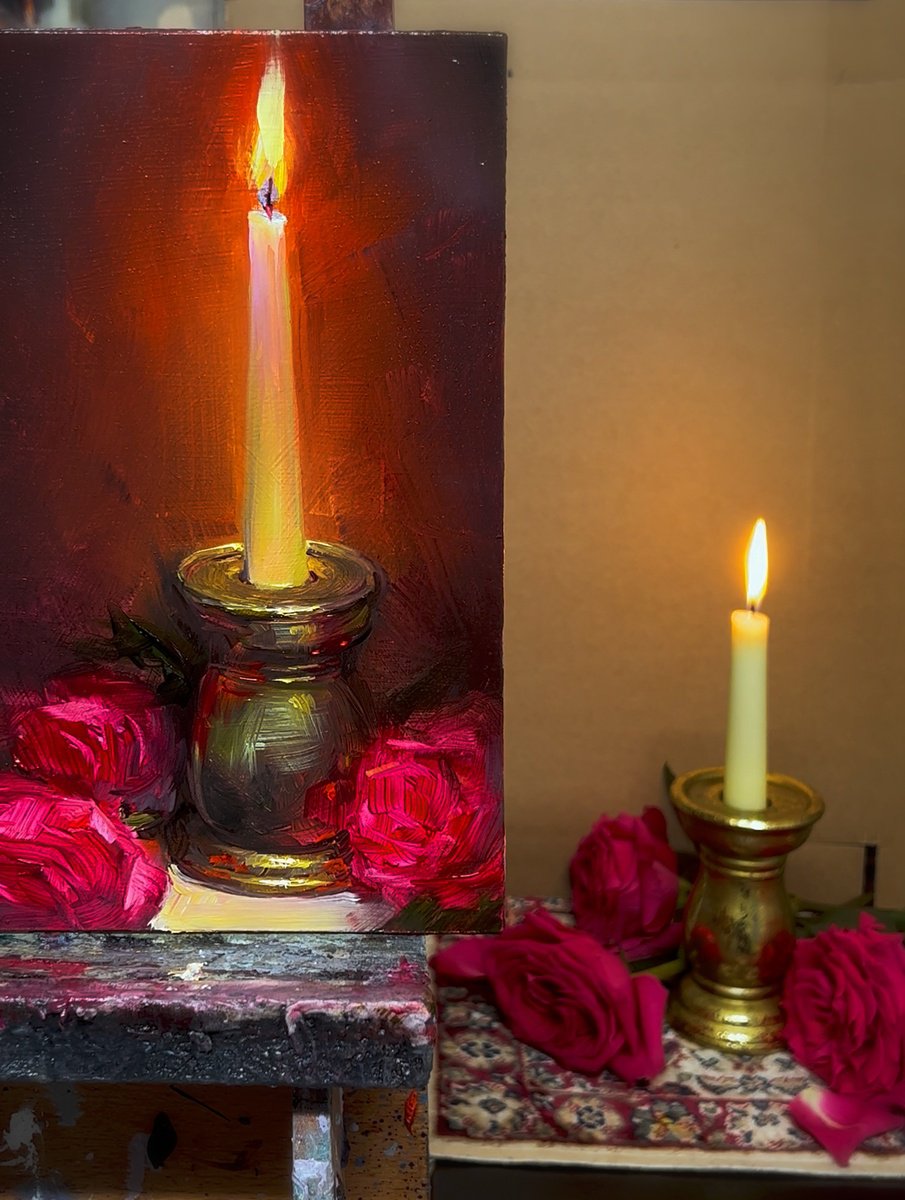 Roses and Candle by Bozhena Fuchs