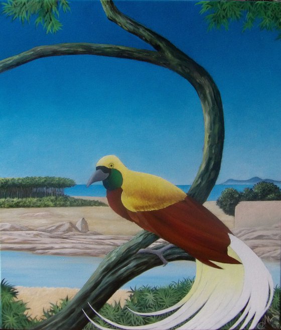 Small triptych of the birds of paradise and the cockatoo