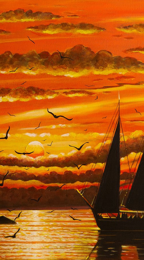 "Scouna" sailing boat at sunset by Margarita Telianidis