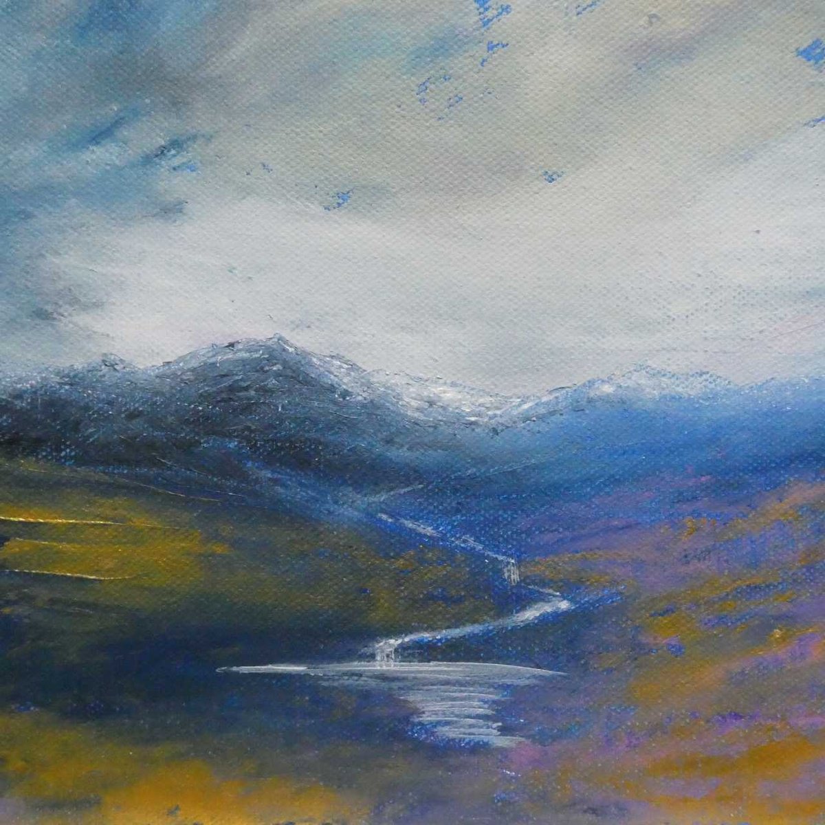 Impressionistic Landscape Acrylic Painting By Oconnart, 10 X 10", Autumn Mountain Pool, Original Artwork