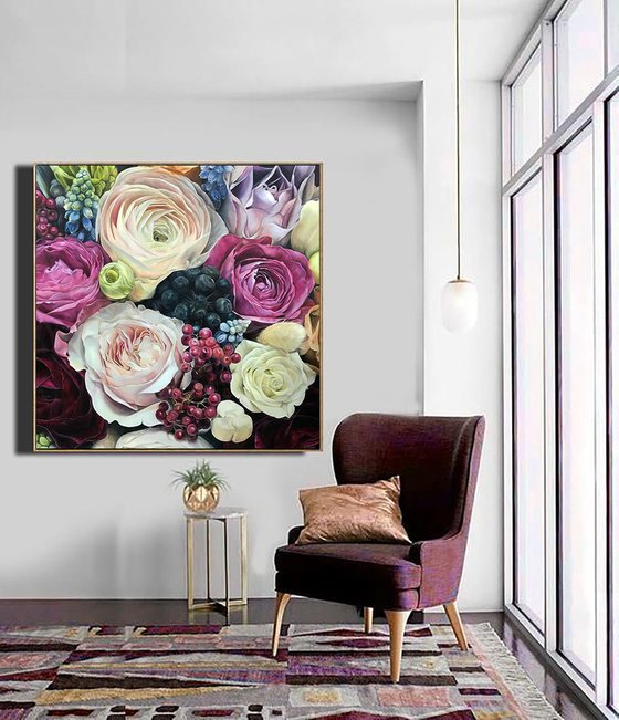 Square oil painting "Love for flowers" 85 * 85 cm by Ivlieva Irina