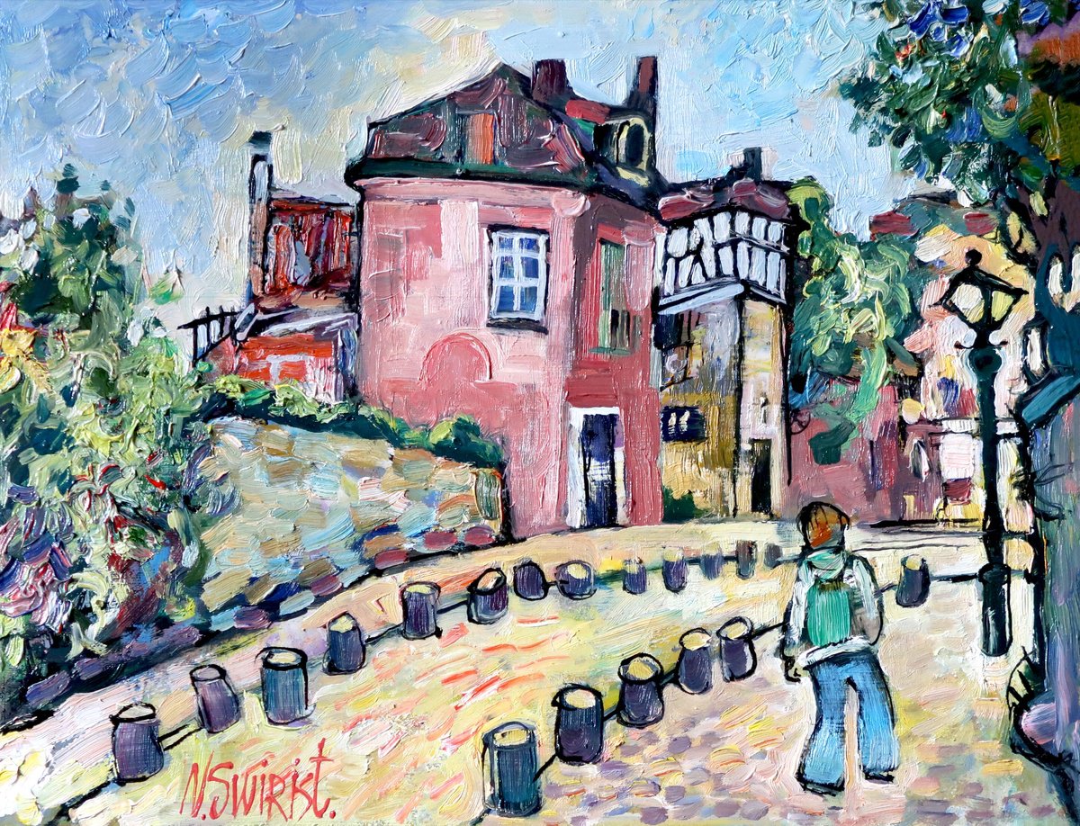 Impressionistic Cityscapes Oil Painting By Nikifor Swiristuhin, 14 X 11", Walks In Montmartre., Original Artwork