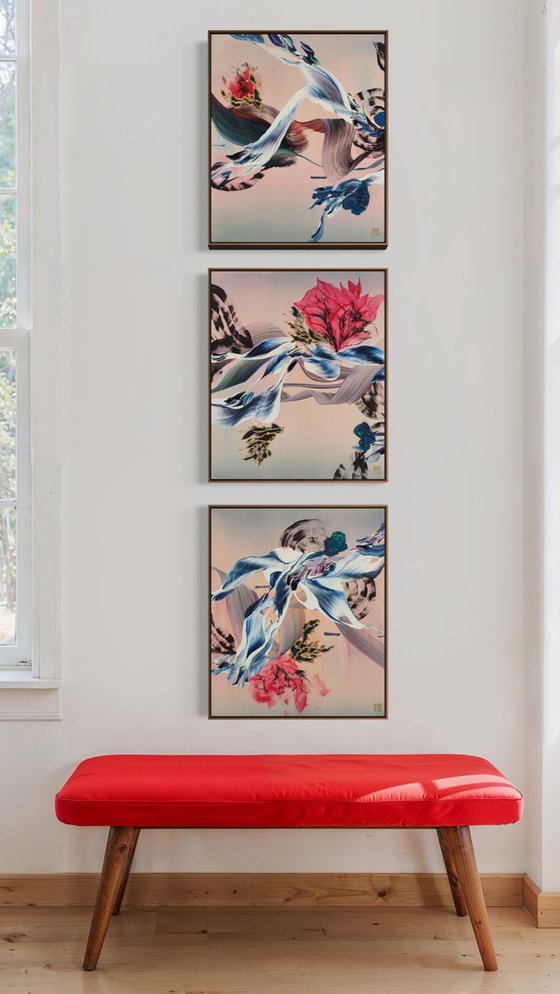 Indigo & Lotus Triptych