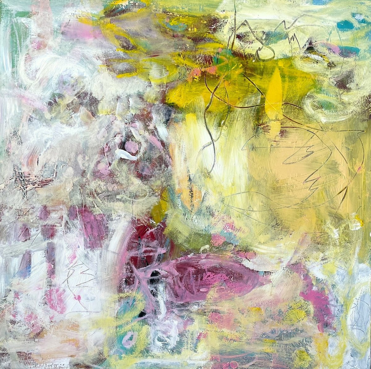 Organic Abstract Acrylic Painting By Christel Haag, 31 X 31, A Kiss Is Still A Kiss, Original Artwork