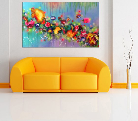 "Fairy Flowers" VERY LARGE Floral Painting