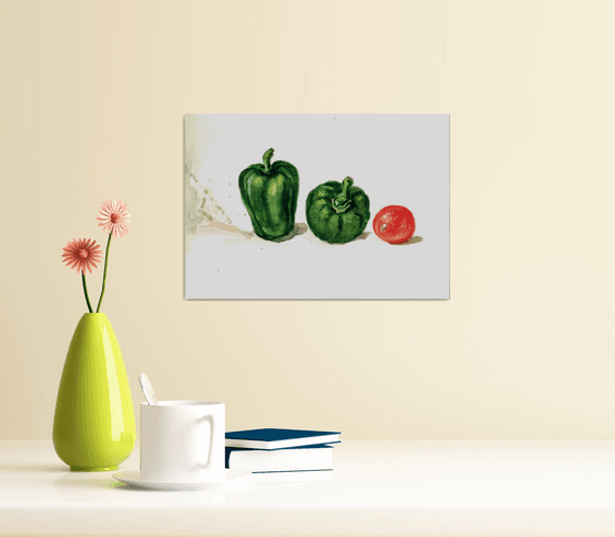 Still life with bell peppers and tomato 1