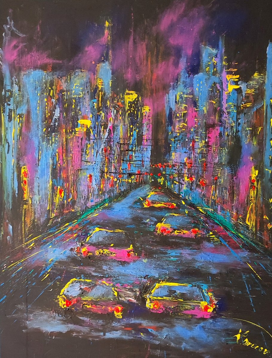 City At Night By Beata Harasim, 31 X 39, Artwork For Sale On Artfinder