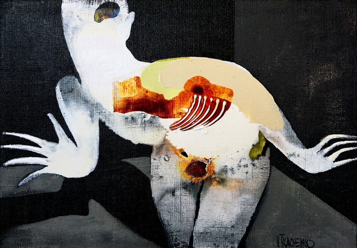 Impressionistic Portrait Acrylic Painting By Victor Tkachenko, 32 X 24", Dark Room, Original Artwork