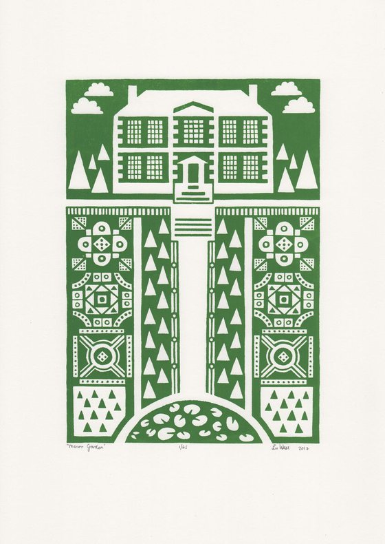 Manor Garden Screen Print A3 size in Heritage Green - Unframed - FREE Worldwide Delivery