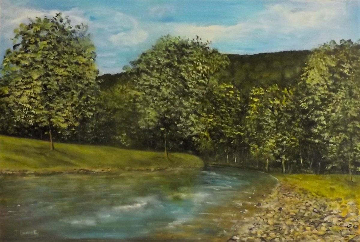 Impressionistic Landscape Acrylic Painting By James Lancaster, 30 X 20, Serene Countryside, Original Artwork