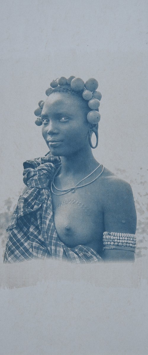 African Woman Portrait. Cyanotype Print by MINDIA MIDELASHVILI