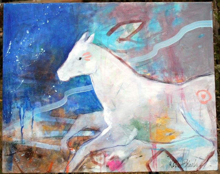 Running Into The Night Abstract White Horse On C Artfinder