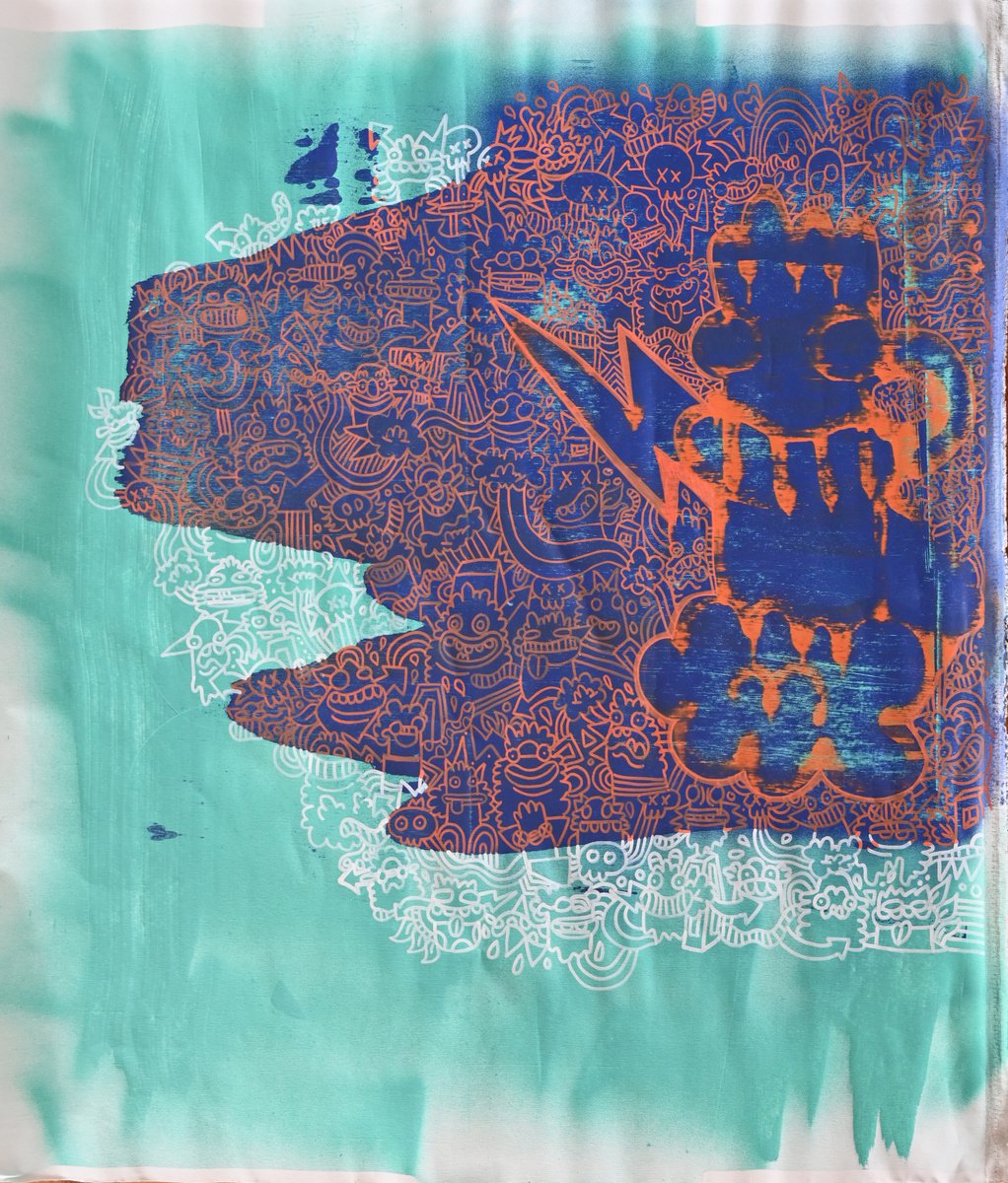 Urban And Pop Abstract Painting By Fatin Rahmouni, 43 X 47, Cover-Up, Original Artwork