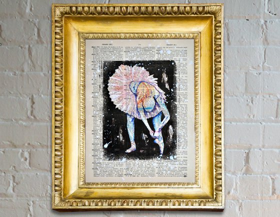 Ballerina - Collage Art on Large Real English Dictionary Vintage Book Page