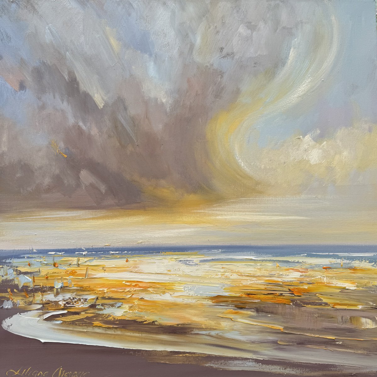 Impressionistic Landscape Oil Painting By Liliana Gigovic, 30 X 30", Colours Of The Ocean No 60, Original Artwork