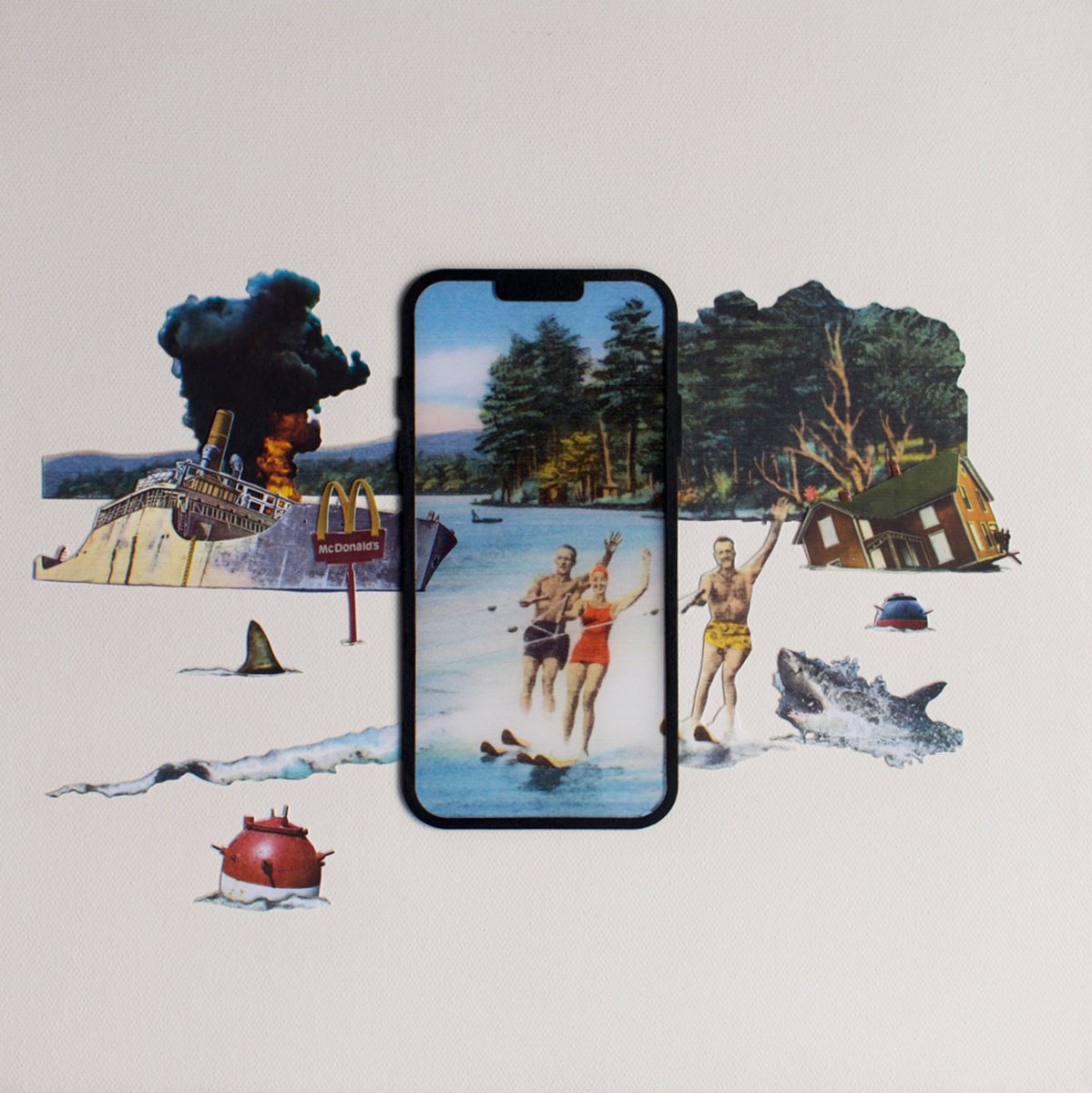 Landscape Collage By Angus Vine, 13 X 13, Picture Imperfect - Water Ski, Original Artwork