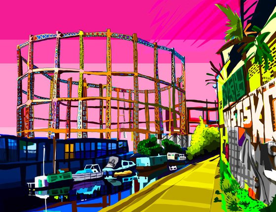 A3 Bethnal Green Gas Holders (Pink), East London Illustration Print