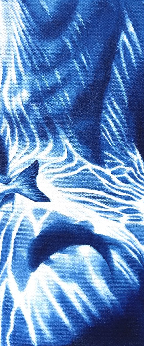 Turn the Other Cheek – Blue Nude with Fish by Julia Shilo