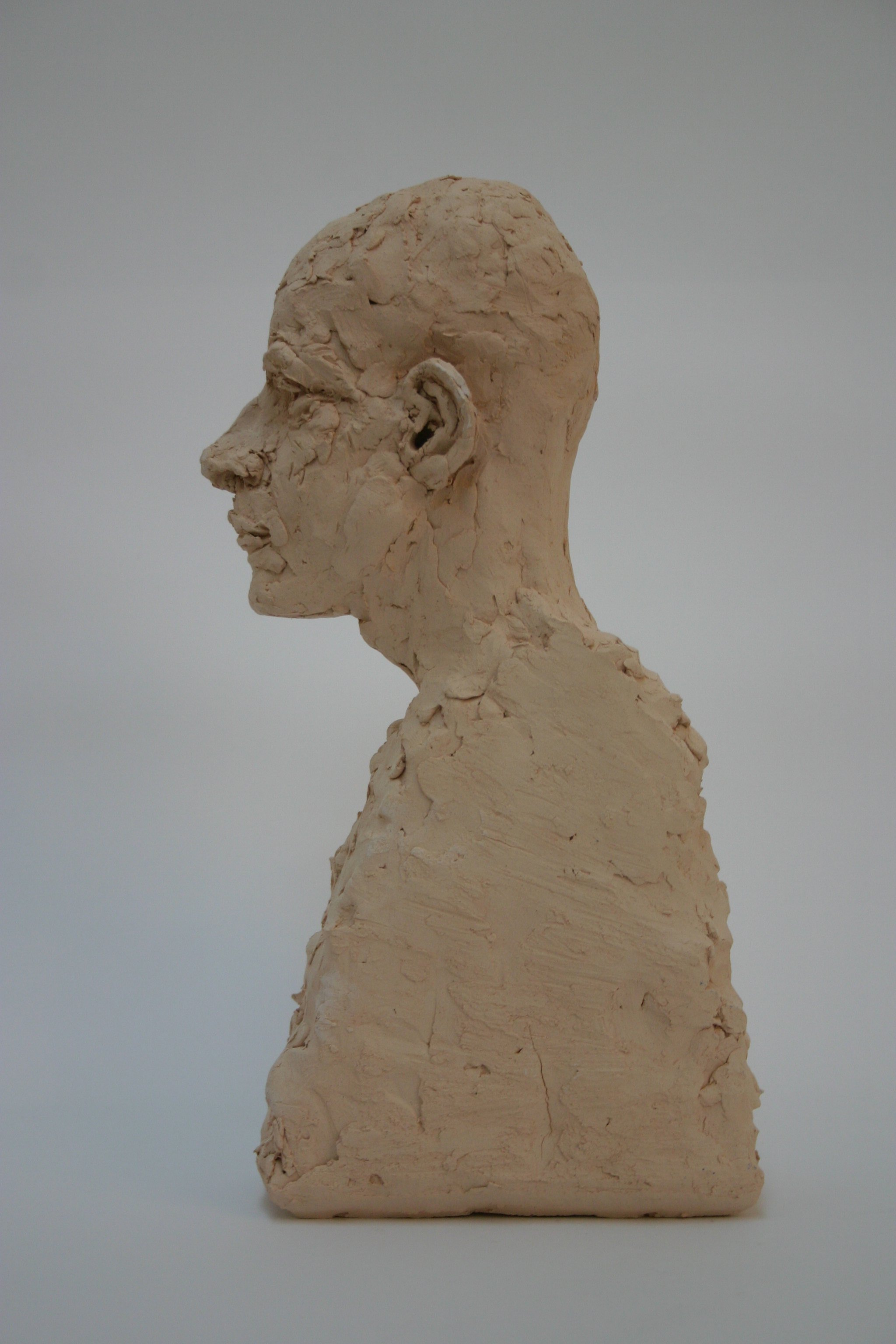 Expressive Portrait Clay Sculpture By Kate Willows, 2 X 9", The Thinking Man, Original Artwork