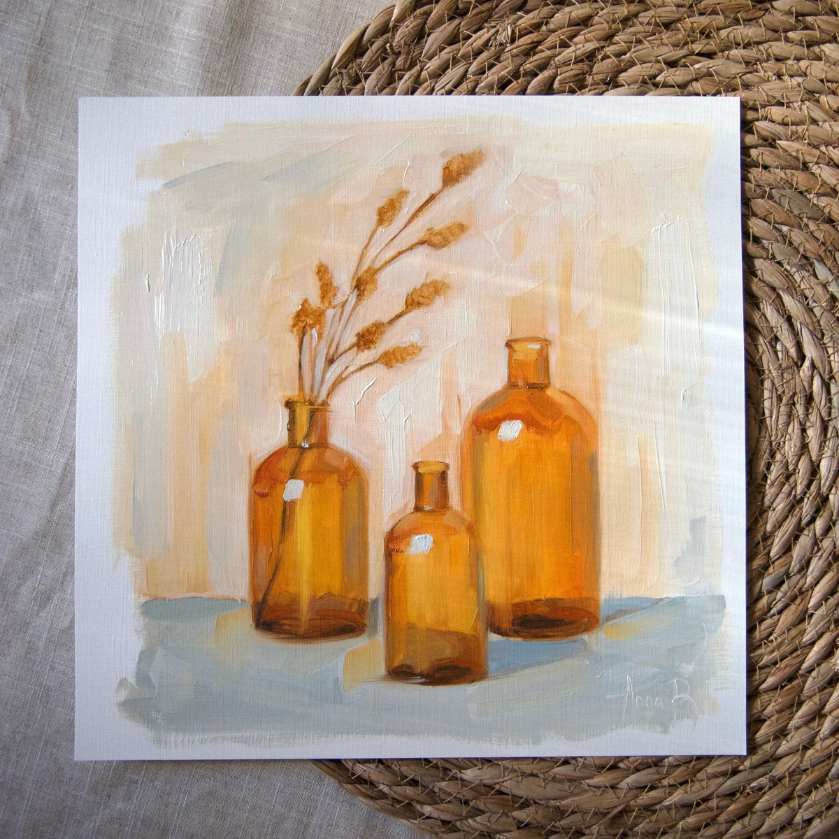 Photorealistic Still Life Oil Painting By Anna Bernadskaya, 11 X 11, Three Bottles, Original Artwork
