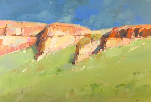 Mountain Rocks, Landscape oil painting, One of a kind, Signed, Handmade artwork by Vahe Yeremyan