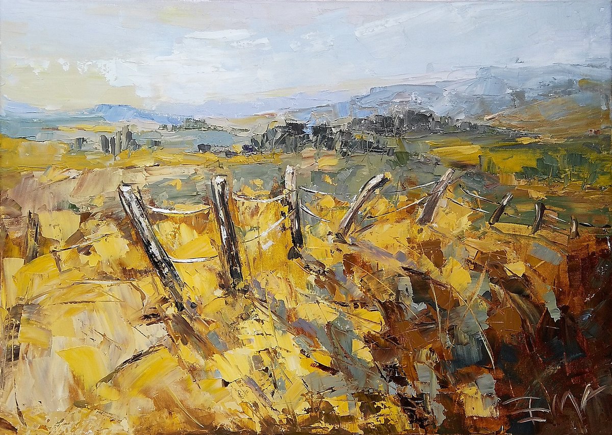 Expressive Landscape Oil Painting By Emilia Milcheva, 28 X 20, Fruitful Land, Original Artwork