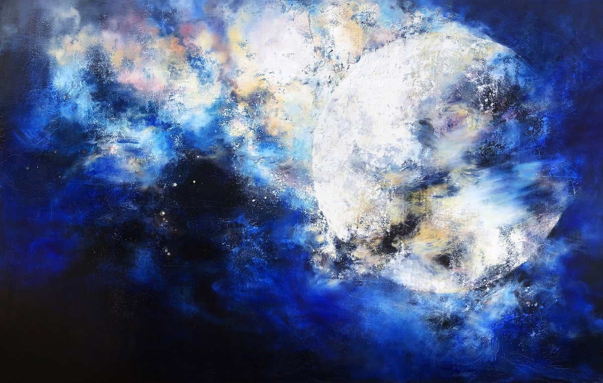 Abstract Landscape Painting By Marjan Fahimi, 65 X 41", Moondust, Original Artwork