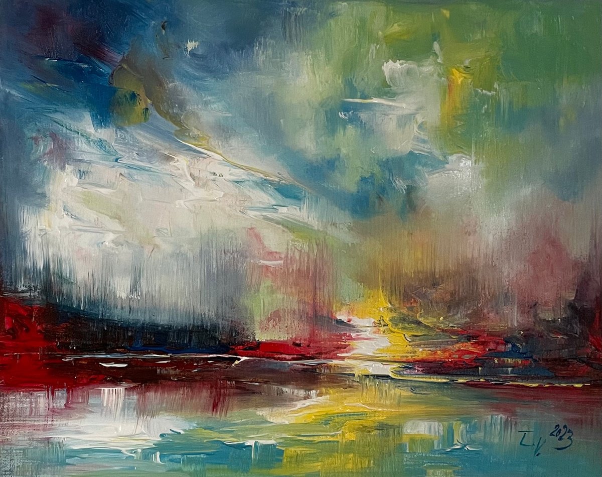 Abstract Landscape Acrylic Painting By Timea Valsami, 20 X 16", The Day Will Come, Original Artwork