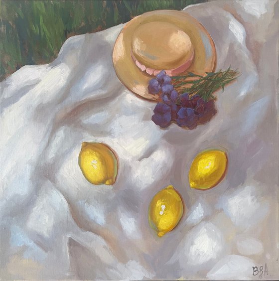 Hat with lemons and flowers