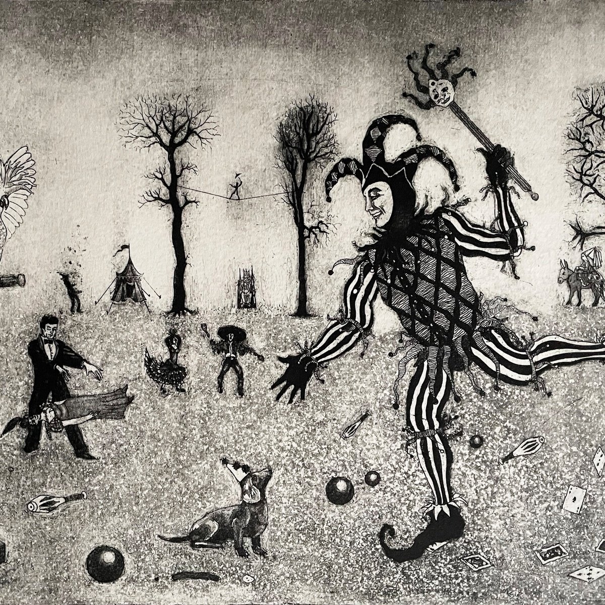 Animal Etchings & Engravings By Tim Southall, 17 X 13", New Tricks, Original Artwork