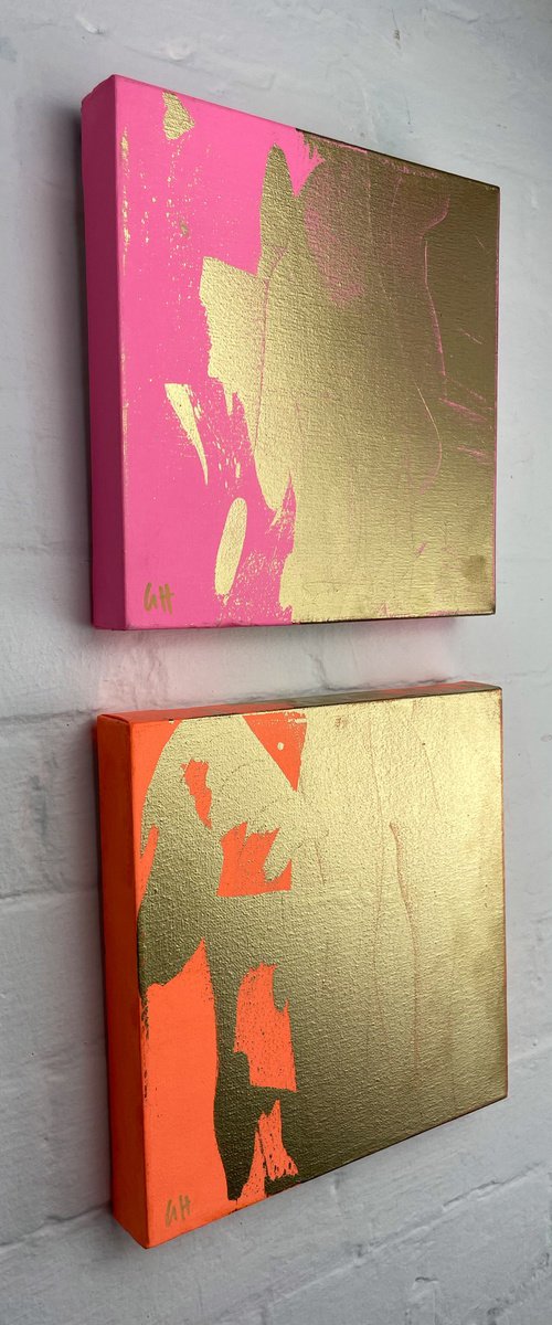 Neon Wisdom 25cm (x2) acrylic on canvas by George Hall
