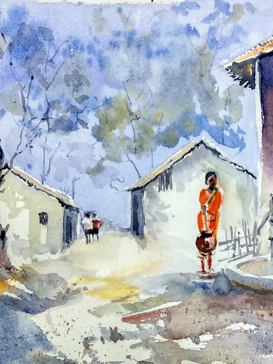 An Indian Village in the dawn