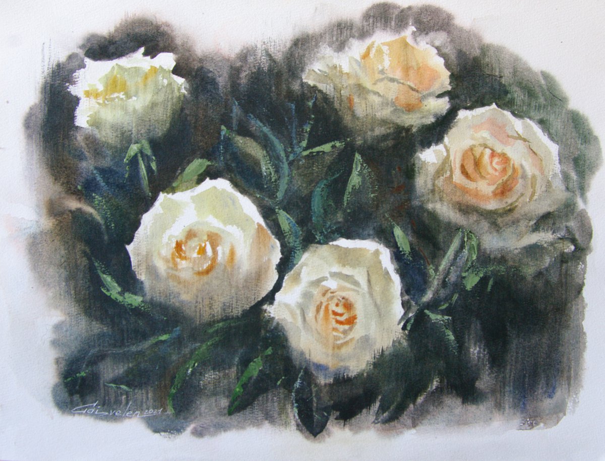 White roses by Elena Gaivoronskaia