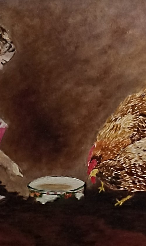 Chicken and child by Isabelle Lucas