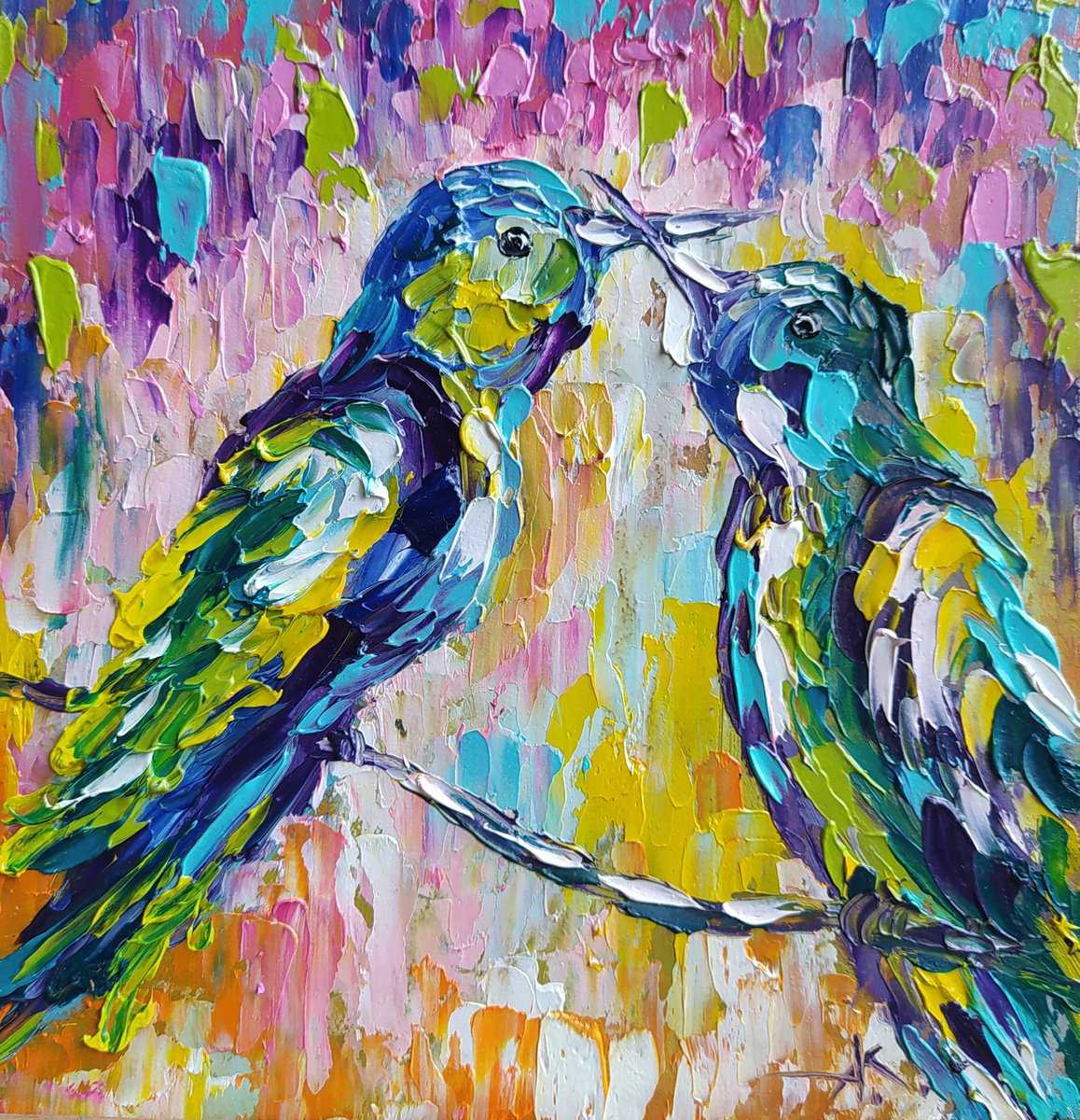 Colors around us -  oil painting, birds love, love, birds, animals oil painting, art bird by Anastasia Kozorez