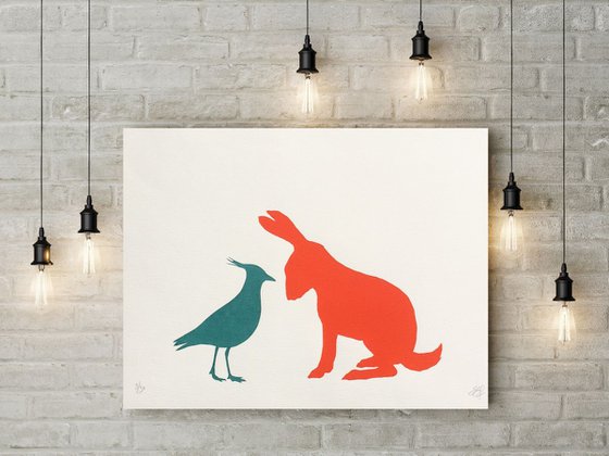 LAPWING AND HARE-unframed-FREE UK DELIVERY