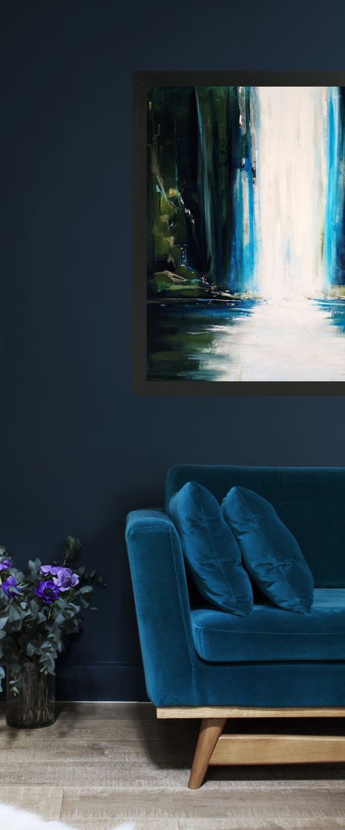 Deep green waterfall- 80 x 80 - acrylic on canvas by Carlo Toma