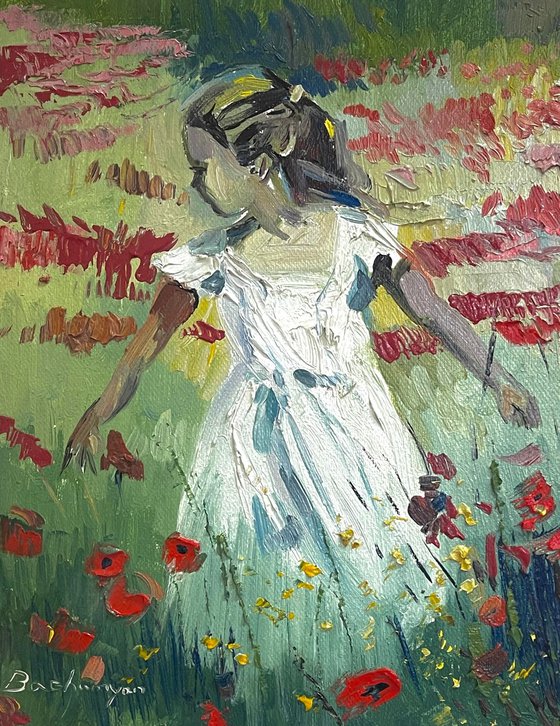 Little Girl in Poppies Field