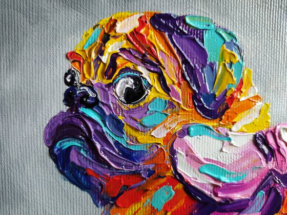 This suspicious look - pug dog, dog, pet, pug oil painting, pets, animals, pug, oil painting, pet pug, pet oil painting, gift, animals art