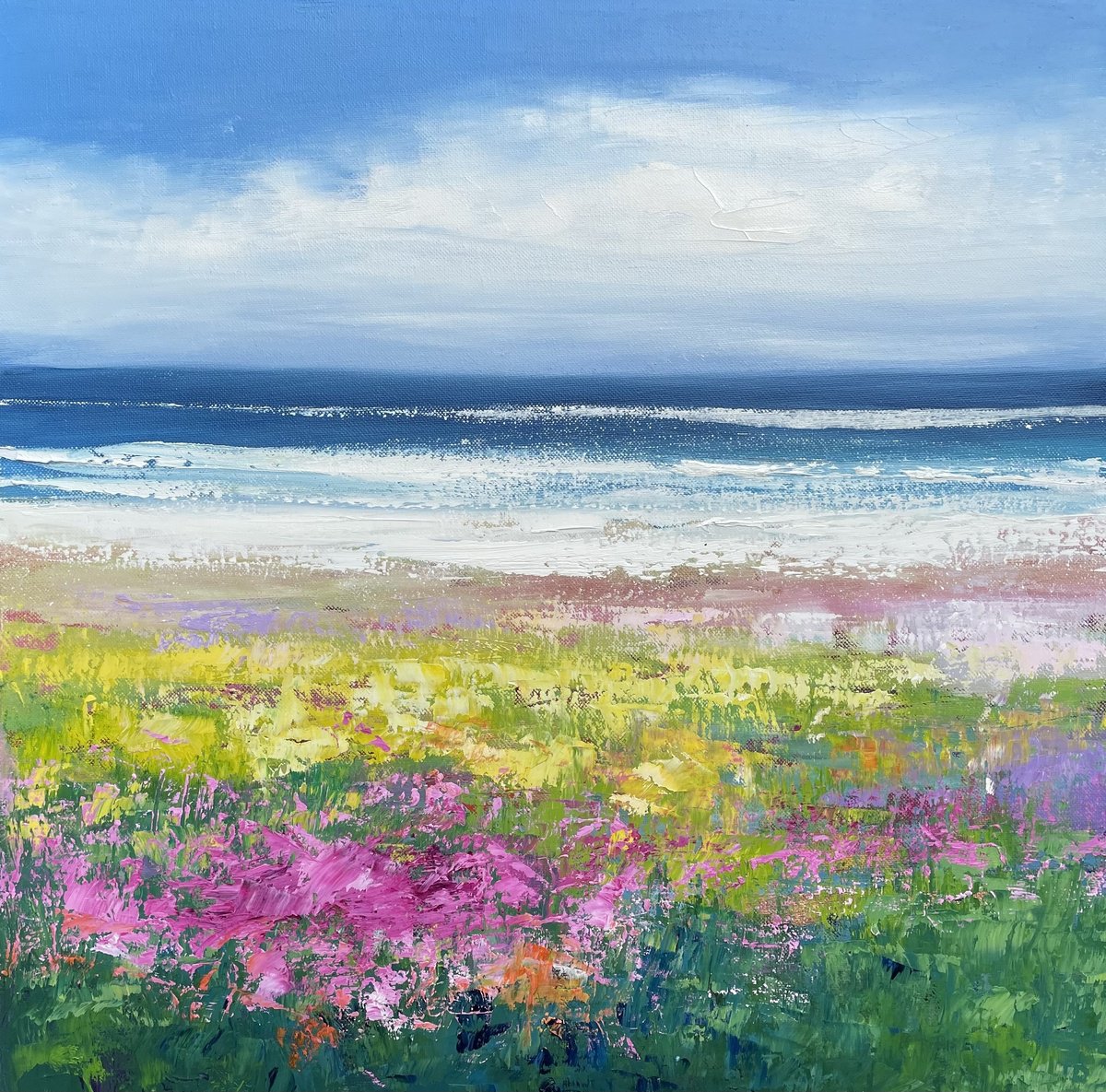 Impressionistic Landscape Oil Painting By Laure Bury, 20 X 20", Spring Tides, Original Artwork