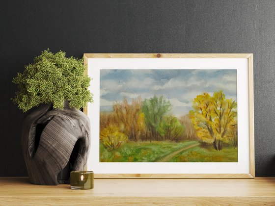 Clear autumn day - watercolor landscape