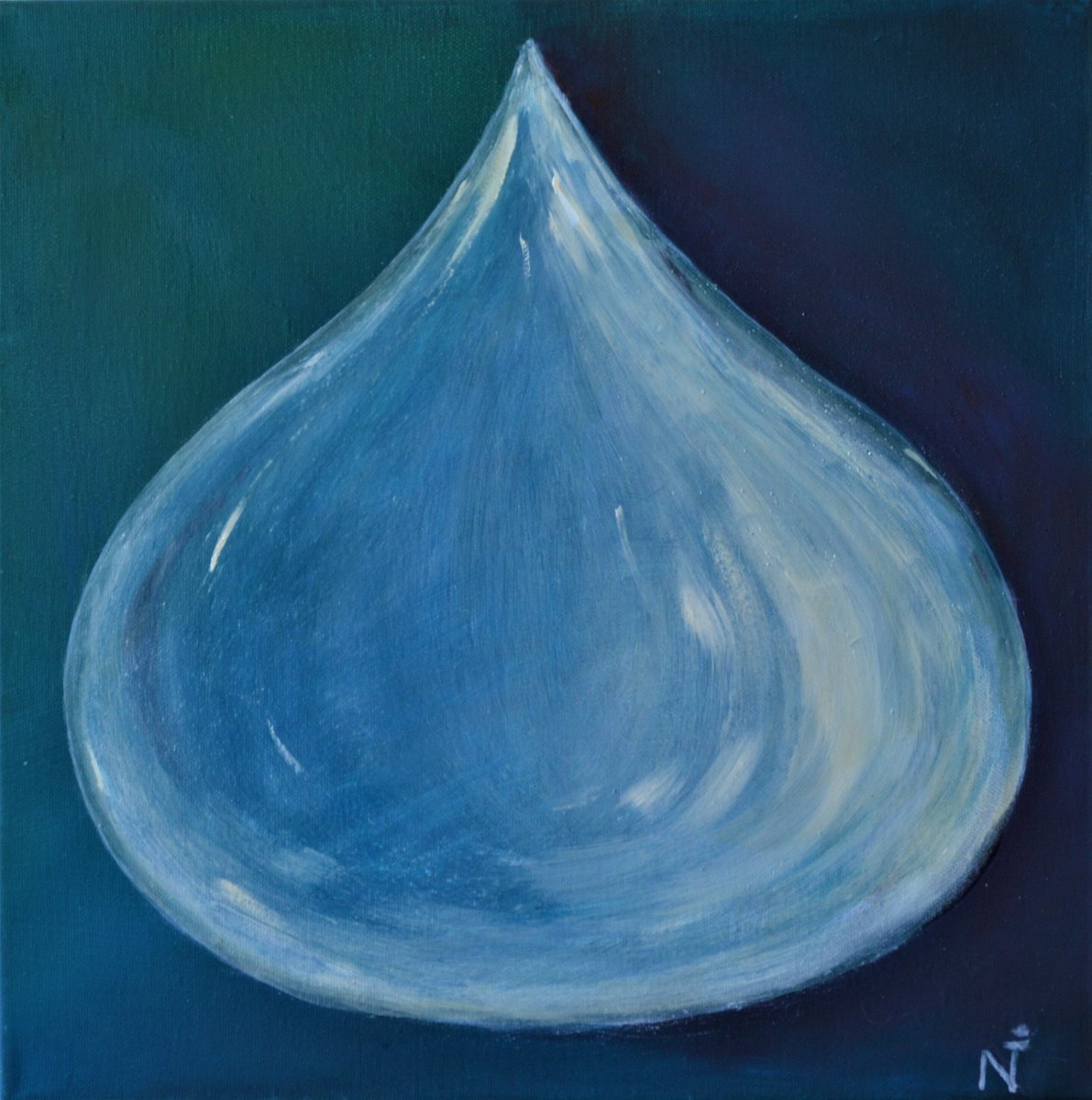 Illustrative Landscape Oil Painting By Nikoleta Ivanova, 16 X 16", - Portrait Of A Drop - ?, Original Artwork