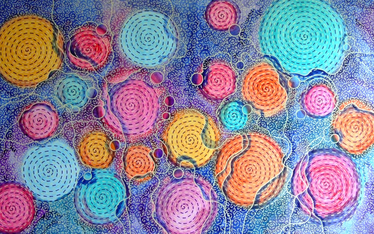 Abstract Acrylic Painting By Marina Krylova, 63 X 39", Psychedelic Garden #20, Original Artwork