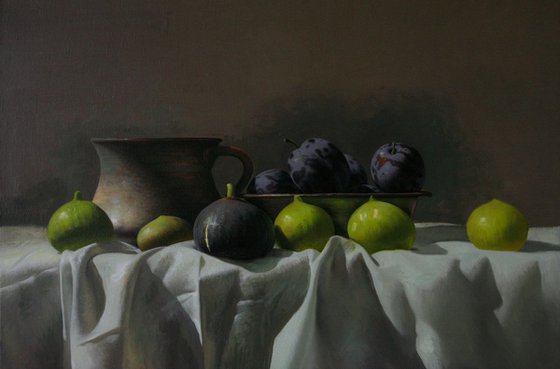 Sweet figs, 40x60, oil on canvas, 2018 original still life painting, ready to hang