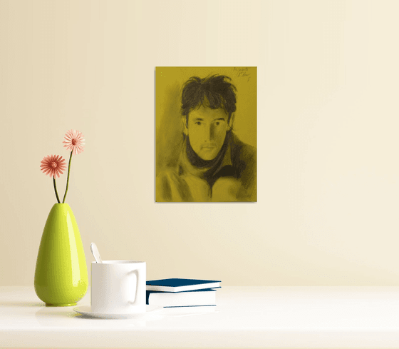 Self-portrait on yellow paper, 15x21 cm