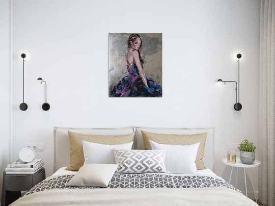 Silver Melody- Woman Acrylic Painting on Canvas