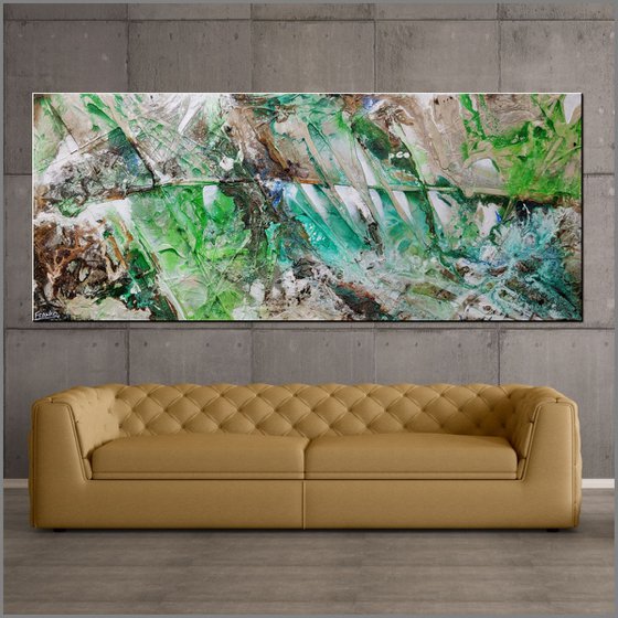 Lime and Cinnamon 240cm x 100cm Green Cream Abstract Art