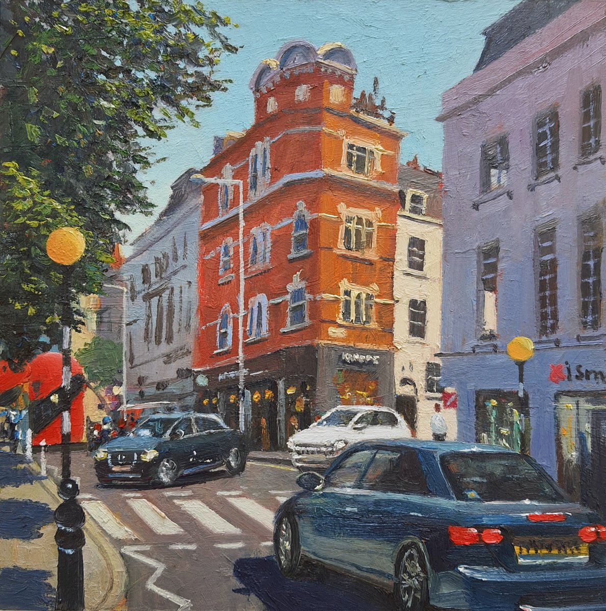 Impressionistic Cityscapes Oil Painting By Roberto Ponte, 14 X 14", King