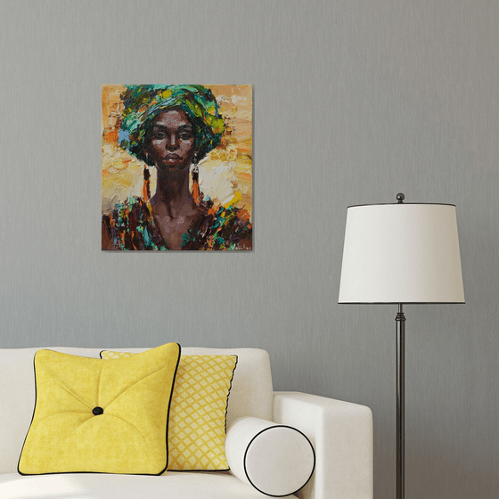 African woman portrait Original impasto oil painting