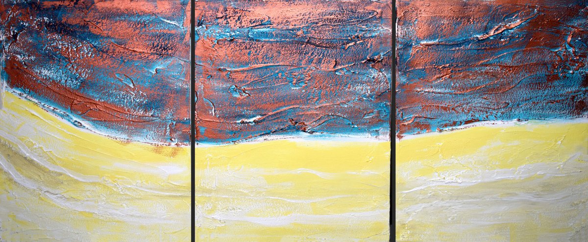 Impressionistic Abstract Acrylic Painting By Stuart Wright, 48 X 20", Seascape Copper Coast, Original Artwork